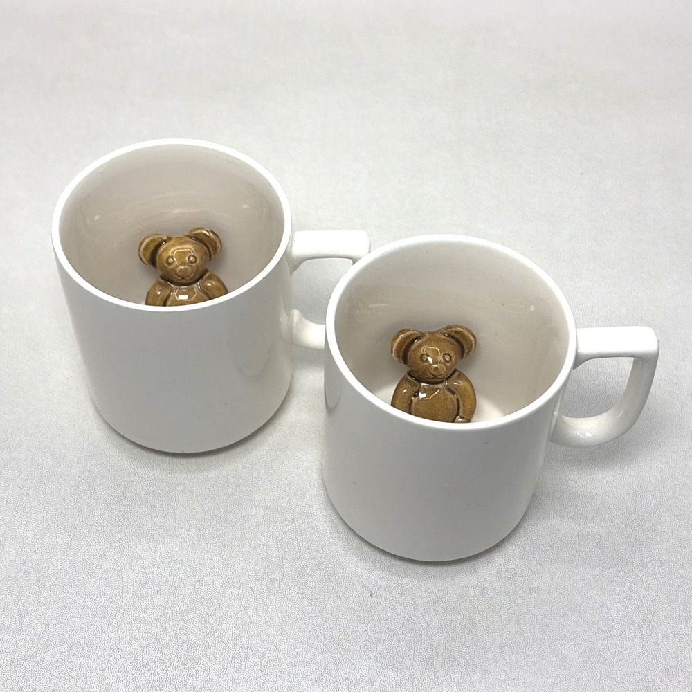 Set Of 2 Vintage Geo. Borgfeldt Corp. Peek-a-boo Teddy Bear Japan Mugs MCM Cute